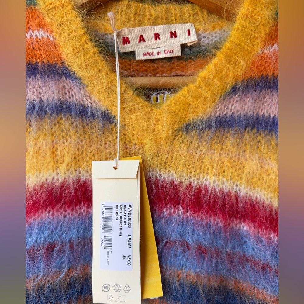 Marni Mohair iconic brushed stripes V-Neck multicolor SZ 4/40 NWT - Picture 3 of 8